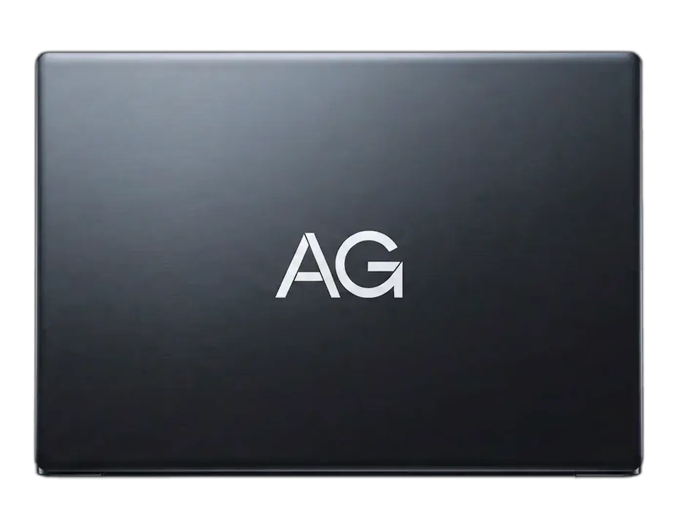 Laptop AG de alto rendimiento con el logo AG iluminado en pantalla